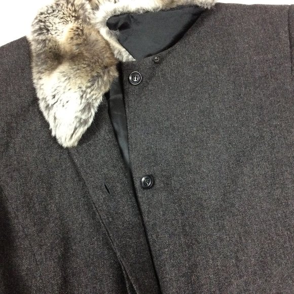 VTG Wool Blend Jacket Coat Faux Fur Collar Gray Retro Career Academia 8P - Picture 4 of 7